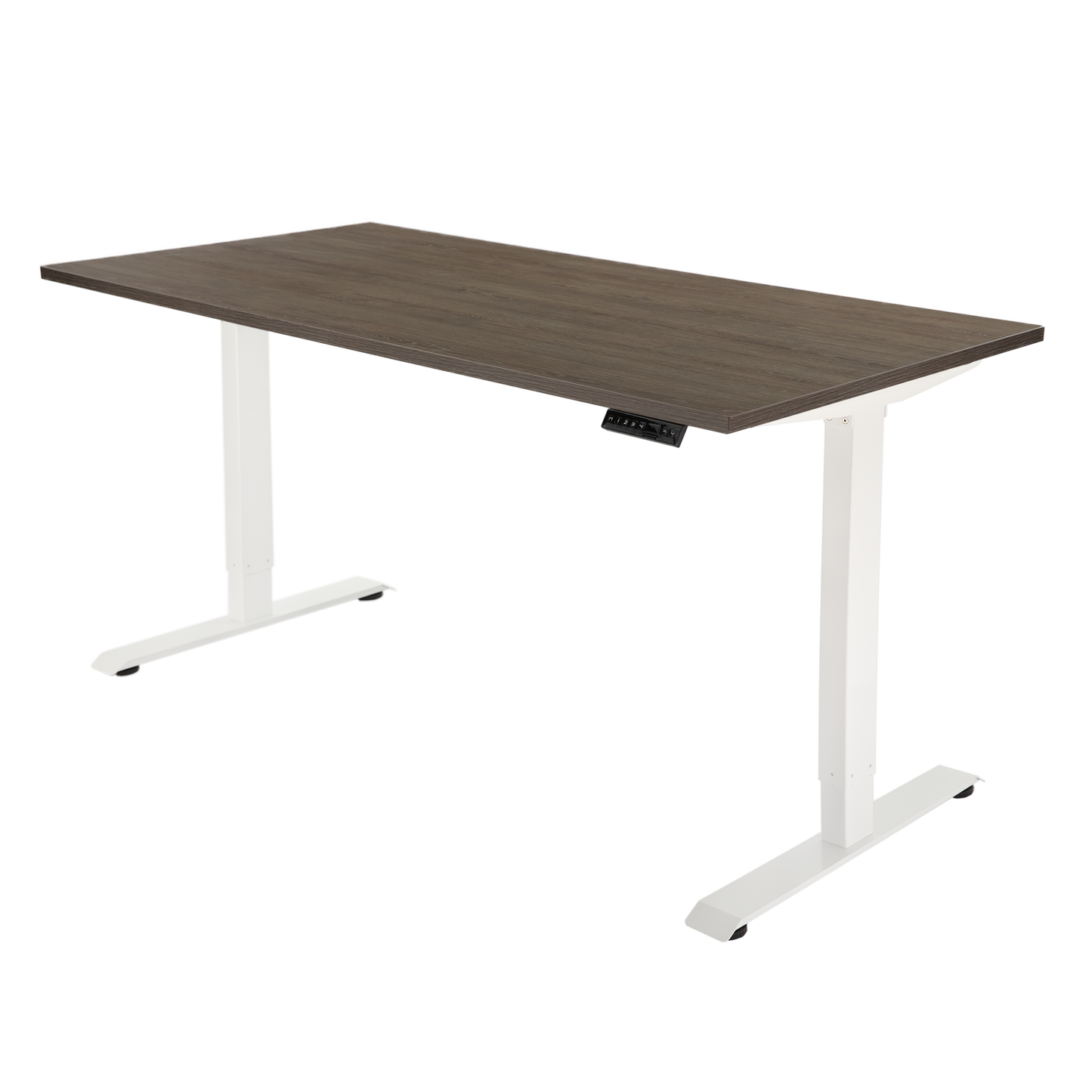 YOOS! Flow Workspace elektrisch verstelbaar bureau bruin eiken blad wit frame