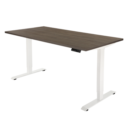 YOOS! Flow elektrisch verstelbaar bureau bruin eiken blad wit frame