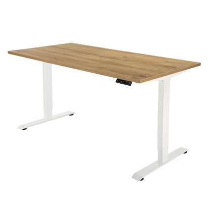 YOOS! Flow elektrisch verstelbaar bureau robuust eiken blad wit frame