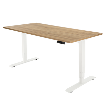 YOOS! Bureau Focus elektrisch verstelbaar bureau midden eiken blad wit frame