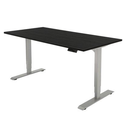 YOOS! Bureau Focus elektrisch verstelbaar bureau zwart eiken blad aluminium frame