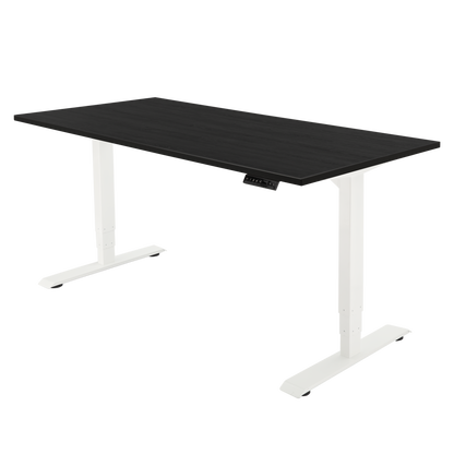 YOOS! Bureau Focus elektrisch verstelbaar bureau zwart eiken blad wit frame
