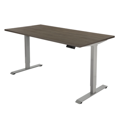 YOOS! Flow elektrisch verstelbaar bureau bruin eiken blad aluminium frame