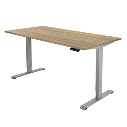 YOOS! Flow elektrisch verstelbaar bureau midden eiken blad wit frame